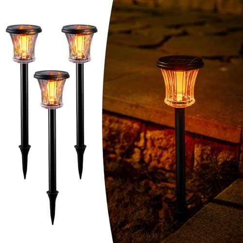 OPOIRA Glass Solar Torch Lights Outdoor Waterproof, Flickering Flame Tiki Torches with Modular...