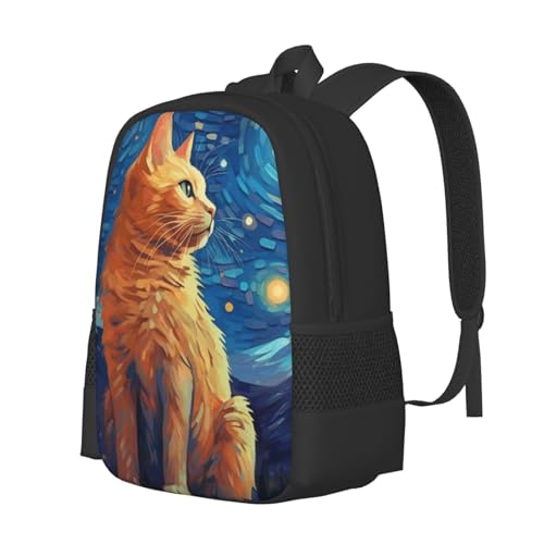 Commuter Unisex Ginger Cat Starry Night Backpack Spacious Compartments for Work Essentials Casual Outings & Trips 17 Inch2