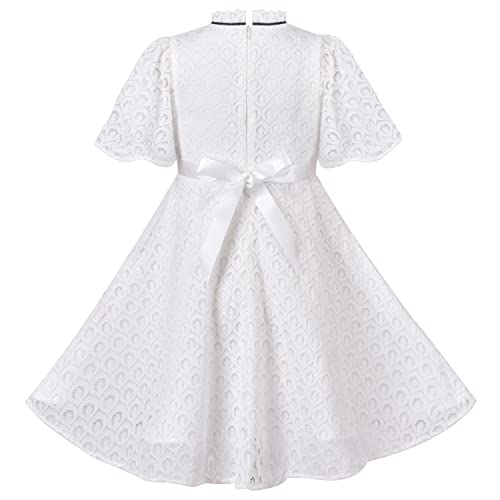 Sunny Fashion Girls Dress Vintage White Lace Stand Collar Ribbon Bow Tie2
