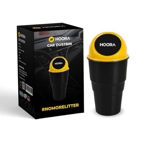 Image of HOORA Compact Car Dustbin | Mini Interior Trash Bin with One-Touch Lid | Spillproof & Leakproof | Fits Cup Holders, Door Pockets & Seat Gaps | Keeps Car Neat & Hygienic (Pack of 1)