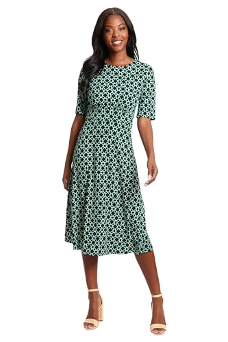 Image of London Times Women's Womens Elbow Sleeve A-line Midi - Pretty Garden Party Dress - Special Occasion Wedding Guest Dress