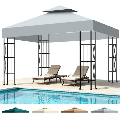 Pavillon Ersatzdach 3x3 Faltpavillon 3x3 Wasserdicht & UV-Schutz UPF50+ Doppeldach Belüftungssystem Pavillon Dach für Pergola Pavillondach Ersatzzeltdach für Garten Camping Terrasse (Grau)