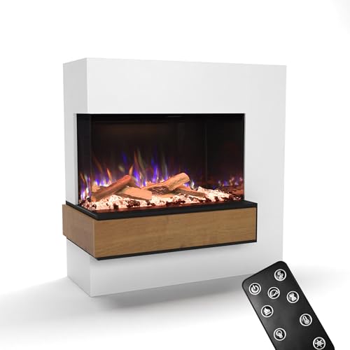 GLOW FIRE Kaminofen Einstein hoch linksoffen mit realistischem 3D E-Motion LED-Feuer - Stand-Elektrokamin mit Heizung, Kaminfeuer & Timer, max. 1500 W, 109x110x51, Weiß
