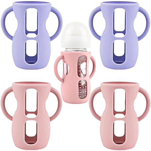 4 Silicone Sleeves with Handles for Avent Glass Bottles, 8 OZ, Mix Color
