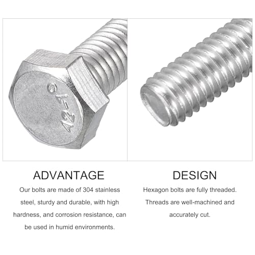 Image of METALLIXITY Hex Bolts (M5-0.8x16mm) 30Pcs, 304 Stainless Steel Coarse Fully Threaded Hex Head Screw Bolt Machine Screws - for Furniture Repair, Silver