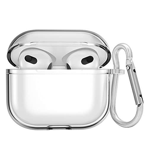mouyou Durchsichtig AirPods 3 Hülle,Transparente Air Pods 3 Case TPC Schutzhülle mit Karabiner,Stoßfeste LED Sichtbar Kabelloses Laden Clear Cover für AirPods 3rd Gen 2021 Ladecase - Crystal Clear Cover