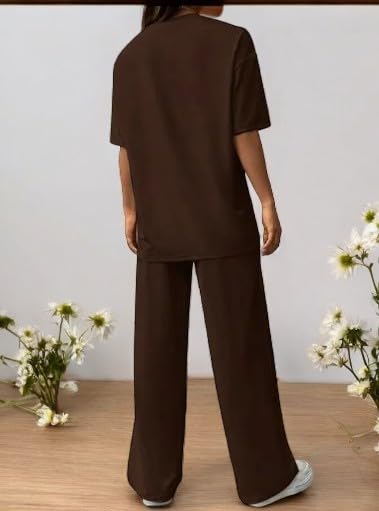 Image of My Swag Womens 2 Piece Outfits Co Ords Set Casual Half Sleeves Round Neck T-Shirts & Pants Pajama Set Cods Set for Women & Girls