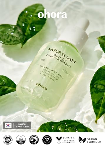 Image of ohora Natural Care Green Tea 3-in-1 Nail Remover 50mL - Non-Acetone, Gentle Moisture-Retaining Formula with Green Tea Extract - For Gel, Press-On & Polish, Smooth Easy Nail Removal