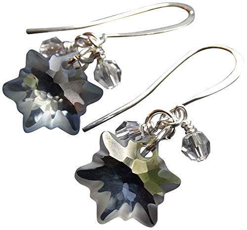 Designed by Stacey Handmade Light Blue Snowflake Earrings, Sparkly Crystal