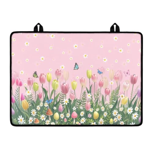 Image of Stove Top Covers for Electric Stove Heat Resistant Glass Ceramic Top Stove Cover Protector Anti-Scratch Induction Cooktop Cover, 29 x 21 Inch, Butterfly Tulip Daisy Mushroom Pink
