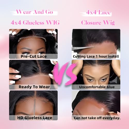 ISWEET HD Glueless Wigs Human Hair Pre Plucked Pre Cut Bob 4x4, 14 Inch Ginder 210% Density Hairline Curly Bob Wig Human Hair, Wear and Go Deep Wave Lace Front Wigs Human Hair for Black Women