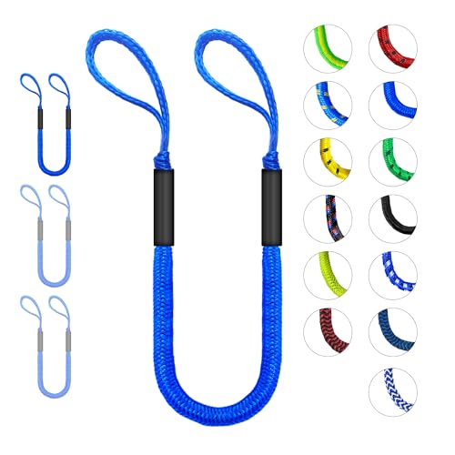 Bungee Dock Lines for Boats with Loops, Boat Tie Downs for Docking, Adjustable Boat Mooring Rope for Pontoon, Jon Boat & PWC (4, Blue, 4 FT)