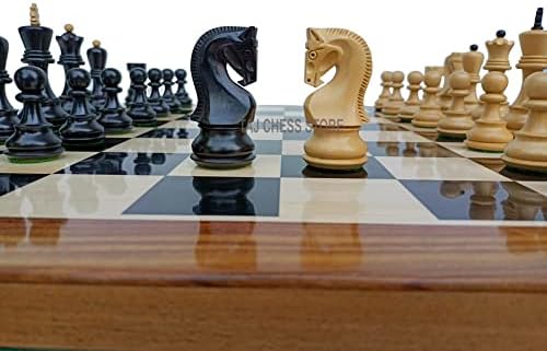 Combo Chess Set-3.5" Zagreb Chess Pieces with 17" Ebony Chess Board- Taj Chess Store