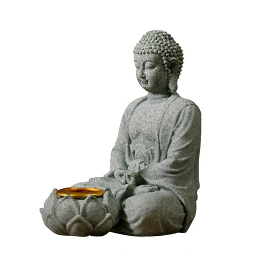 Yooghuge Estatua de Buda sentado con soporte para velas, figura de Budas, escultura para decoración del hogar y el jardín