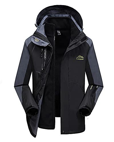 PRIJOUHE Mens 3 in 1 Waterproof Ski Jacket Snow Coat Winter Warm Coat Windbreaker with Fleece Liner & Detachable Hood