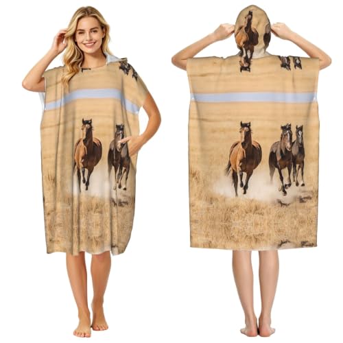 Poncho à capuche microfibre ultra léger motif trois chevaux de course