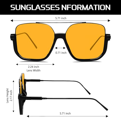 Image of GUVIVI Retro Oversized Aviator Sunglasses for Women Men Square Double Bridge Pilot Sun Glasses 70s Trendy Shades
