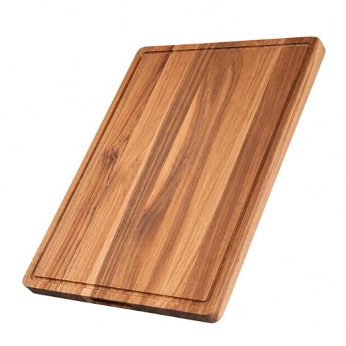 Tabla de cortar grande de madera de acacia – gruesa, bloque para carnicero con ranuras profundas para jugos, mangos ergonómicos, resistente para cocina, 61x46 cm miniatura 1