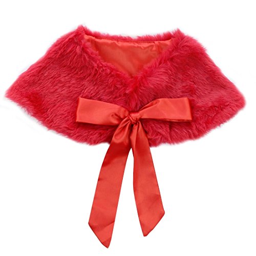 FEESHOW Flower Girls Faux Fur Wedding Shawl Wrap Stole Princess Shoulder Cape Bolero Shrug