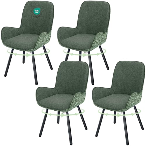WAFTING Lot de 4 de Salle à Manger, Pivotante à 360°, avec Accoudoirs, Dossier Rembourré en Tissu et Pieds Métalliques,Salon, Cuisine,Bureau –Vert
