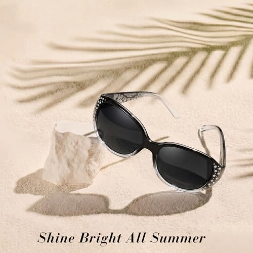 Image of LVIOE Polarized Sunglasses for Women Rhinestone Design Wrap Around Shades | UV400 Protection Fashion Sun Glasses Stylish Elegant Frame, Bonus Cleaning Cloth & Soft Pouch Plus Essential Accessories