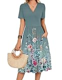 Zeagoo Womens Summer Flowy Short Sleeve Floral Casual Dresses A Line Tiered Warp V-Neck Midi Dress with Pockets