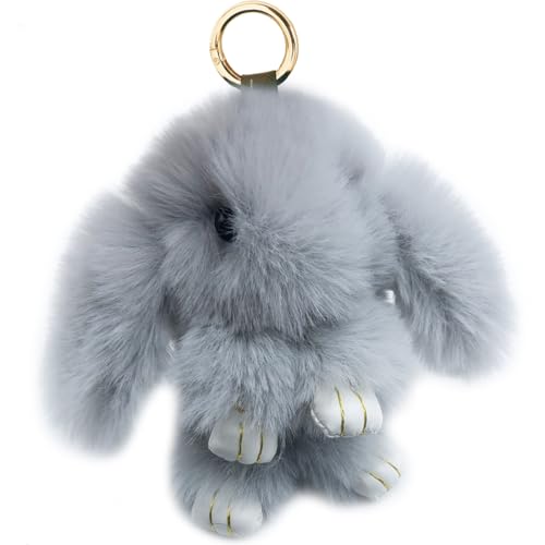 Xsclpomddy S&uuml;&szlig;e Pl&uuml;sch Hase Schl&uuml;sselanh&auml;nger Pl&uuml;sch-H&auml;schen Schl&uuml;sselanh&auml;nger Pom Poms Taschenanh&auml;nger Handtasche Autoschl&uuml;ssel Dekoration,light gray