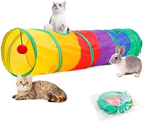 PAOPO Cat Tunnel Toy,Cat Toys Cat Tube Tunnel Large 2 Way Collapsible Interactive Cat Toys Peek Hole with Ball Crinkle Cat Tunnel Tube Best for Indoor Cat, Kitten, Rabbit Play Chase