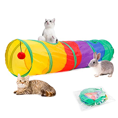 Paopo Cat Tunnel Toy,Cat Toys Cat Tube Tunnel Large 2 Way Collapsible Interactive Cat Toys Peek Hole With Ball Crinkle Cat Tunnel Tube Best For Indoor Cat, Kitten, Rabbit Play Chase #TOP19