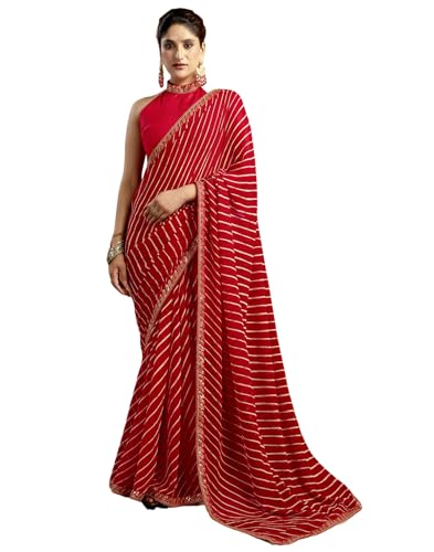 Image of SIRIL Women's Georgette Bandhani Printed Saree With Unstitched Blouse Piece