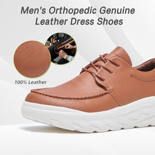 Image of OrthoComfoot Men's Orthopedic Wide Leather Dress Walking Shoes: Diabetic Plantar Fasciitis Arch Support Comfortable Sneakers, Business Work Adjustable Fit Orthotic Casual Heel Foot Pain Relief Oxfords