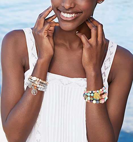 Emibele Bohemian Bead Bracelets For Women, 4 Sets Stackable Stretch Bracelets Heart Pendant Bracelet Star & Moon Bracelet Multilayer Colorful Boho Bracelet Set Charm Jewelry Gifts For Girls Ladies #TOP4