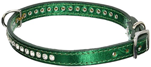 Image of Signature Leather Crystal Dog Collar, Metallic Emerald Green Solid Grain Leather, Fits 11.5 inch-13.5 inch Neck Size, 16 inch Overall Length