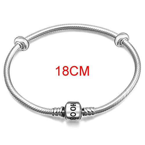 Soukiss Charms 925 Sterling Silver Snake Chain Bracelet With 2 Stopper Beads Charms Bracelet (18 Cm-7.1 Inches) #TOP1