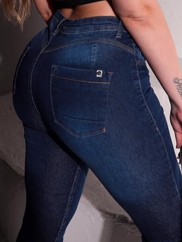 Calça Feminina Jeans Cintura Alta com Elastano Pala Coração (BR, Numérico, 44, Regular, Alto)