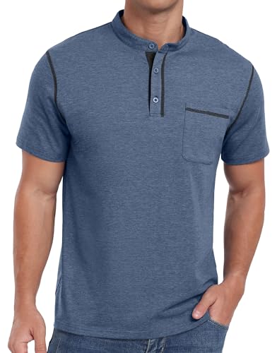 Image of Sailwind Mens Henley Shirts Short Sleeve Summer Casual Classic Cotton T Shirts Pocket Button Shirt