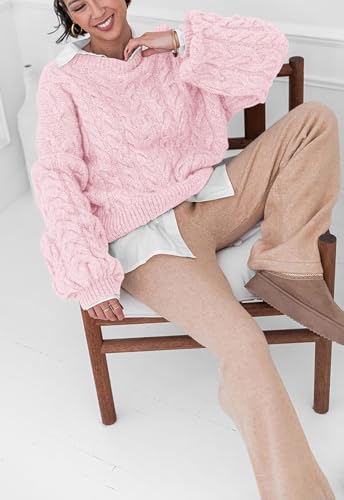 Image of PRETTYGARDEN Womens Sweaters Spring 2026 Cable Knit Long Sleeve Crewneck Oversized Sweater Chunky Pullover Loose Outfits