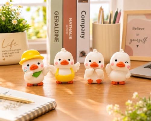 Image of Cute Duck Miniature Showpiece Set of 4 Duck Figurines for Home Decor Desk Decor Car Dashboard Office Table Decor Cute Animal Miniatures Gift for Birthday Return Gift Kids Room Decoration