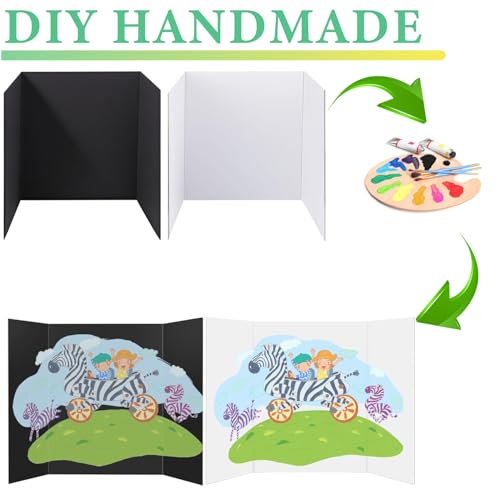 Image of 4-Pack Trifold Display Boards, Black+White 24 x 16 Inches Tri-Fold Corrugated Presentation Boards for Classroom Projects, Science Fairs, Business Events, and Exhibits