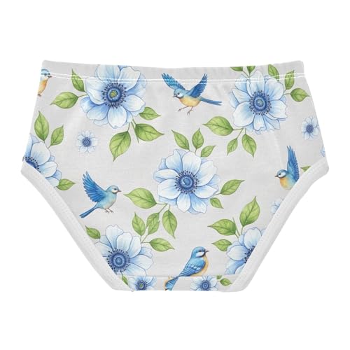 Blue White Flowers Green Leaves Blue Birds Underwear Toddler Girl, Kids Underwear, 2T–8 Years2