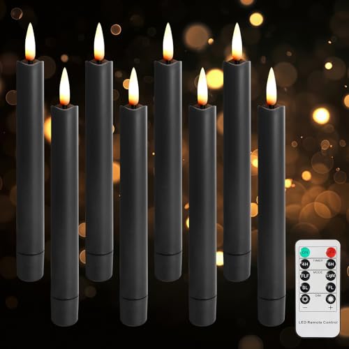 8 candele LED a stelo con funzione timer: candele a LED nere, candele di Natale senza fiamma, candele scintillanti con telecomando, avvento, Natale, Halloween, decorazione di nozze