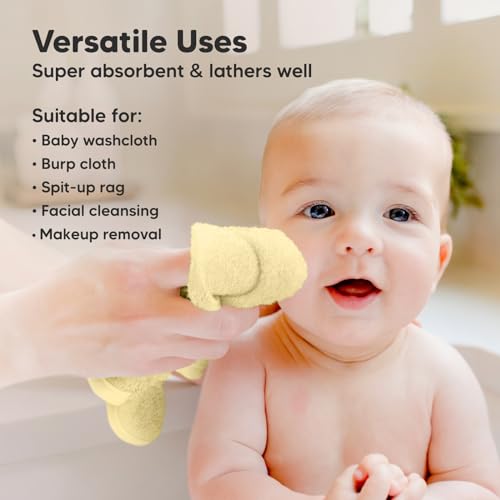Image of 6-Pack Baby Washcloths - Soft Absorbent Viscose from Bamboo Washcloths for Face, Body, Baby Towels for Newborn, Kids, Toddlers, Infant, Gentle on Sensitive Skin, 10x10 Reusable Face Towels (Sunshine)