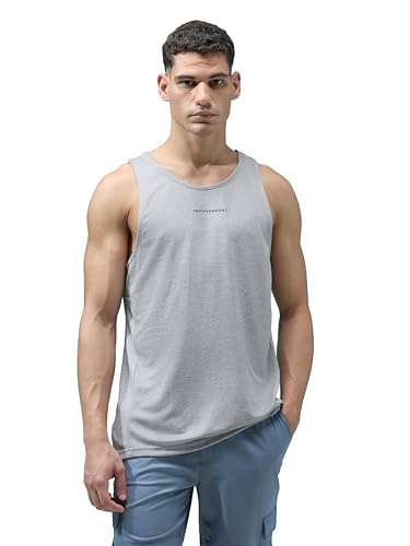 Image of TECHNOSPORT Mens Slim Fit Self Design Scoop Neck Gym Vest with Double Cool for Gym & Sports