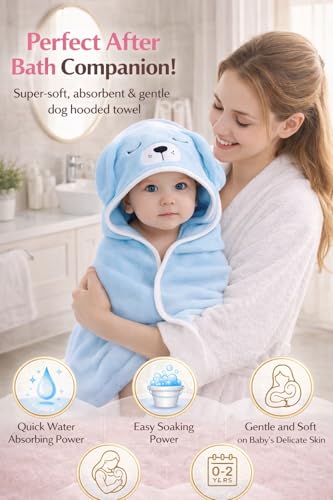 Image of First Kick Ultra Soft Hooded Baby Bath Towel, Premium Absorbent Quick Dry Newborn Towel, Gentle on Skin, Infant Bath Towel for 0-2 Years, Baby Boys & Girls, Large Size