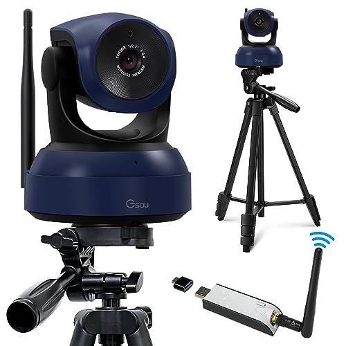 Gsou Cámara web inalámbrica, cámara de videollamadas y transmisión HD 1080P, Plug and Play, cámara de computadora de campo ajustable para PC/Mac/Laptop/funciona con zoom, Skype(con soporte de trípode)