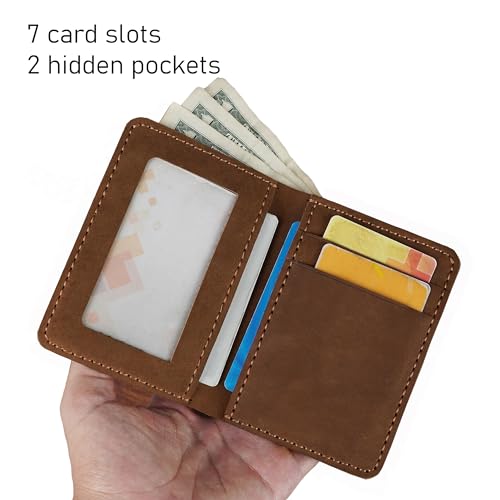 HATA Handmade Alligator Belly Wallet Men Hornback Crocodile Credit Card Premium RFID Blocking Flip ID Wallet Made by Vietnamese Craftman, Vertical - Brown - Cowhide, 4" x 3", Classic4