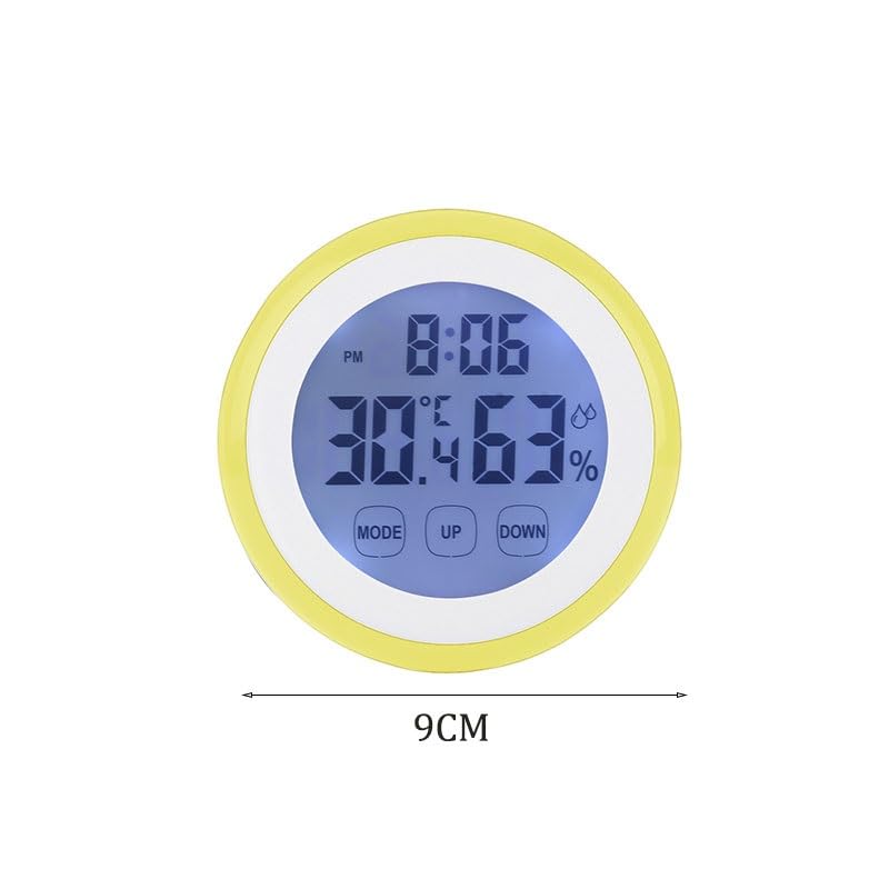 Round Touch Screen Temperature Humidity Meter with Clock Alarm for Household Use