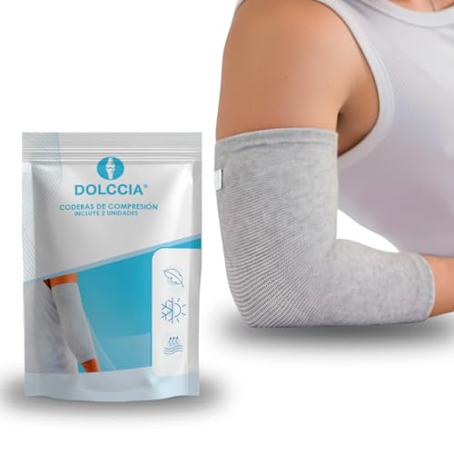 DOLCCIA - Codera de compresión, mangas de soporte para protección deportiva y alivio del dolor, Epicondilitis, Tendinitis, Ajustable y Antideslizante, para Tenis, Golf, Padel, Gym (Pack de 2) (S/M)