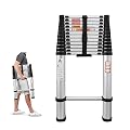 12.5ft Extension Ladder Aluminum Telescoping Step Ladder Adjustable Height, Folded 2.8ft, 330lbs Max Load Capacity, EN131, Portable Extendable Ladder for Home, Office, Outdoor
