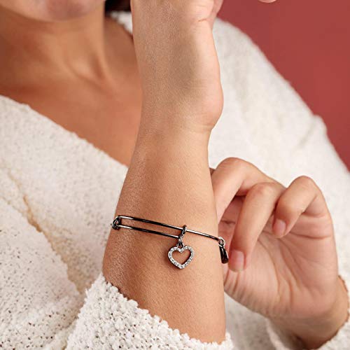 Alex and Ani Path of Symbols Expandable Bangle for Women, Pave Heart Charm, Midnight Silver Finish, 2 to 3.5 in3